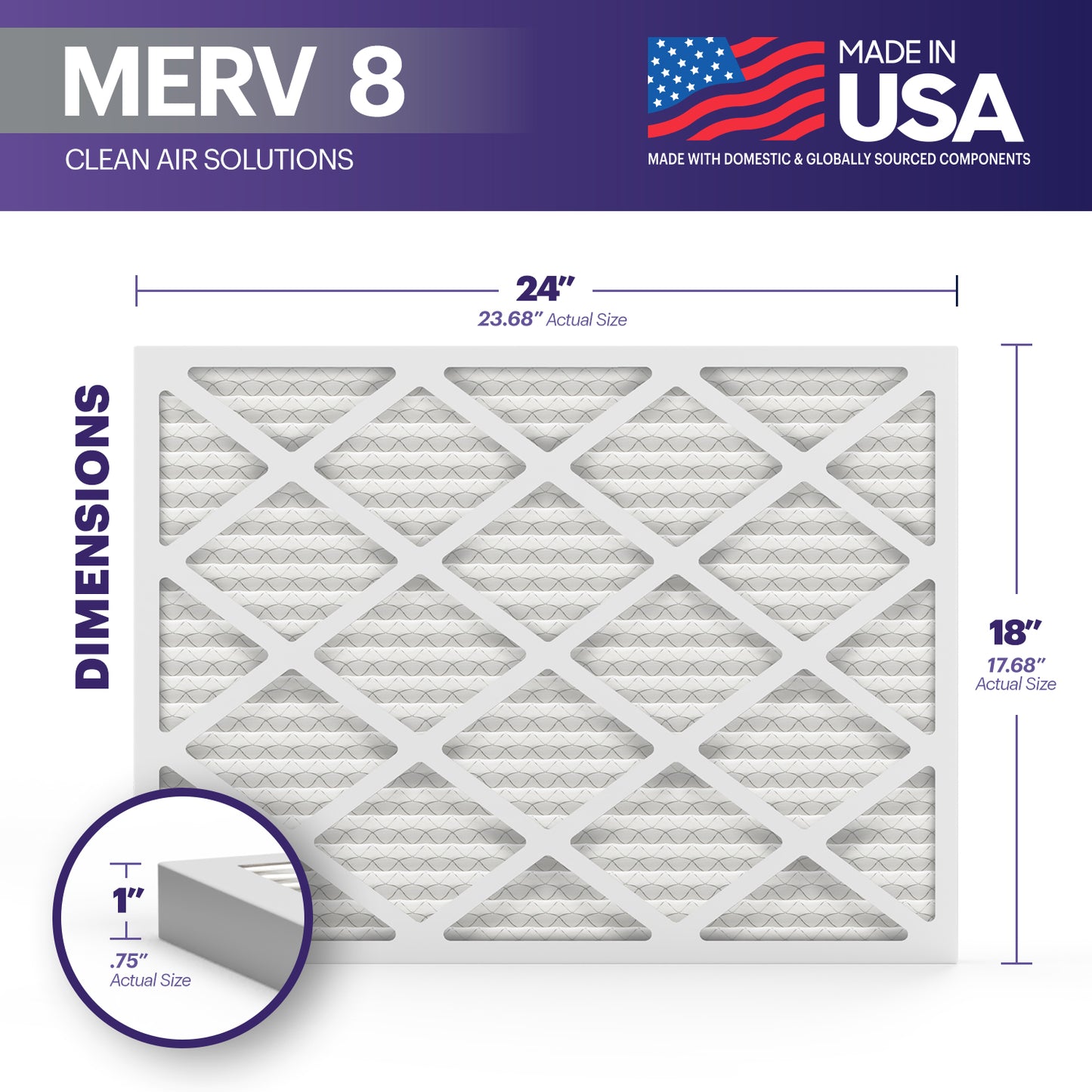 BNX TruFilter 18x24x1 MERV 8 Pleated Air Filter – Made in USA (6-Pack)