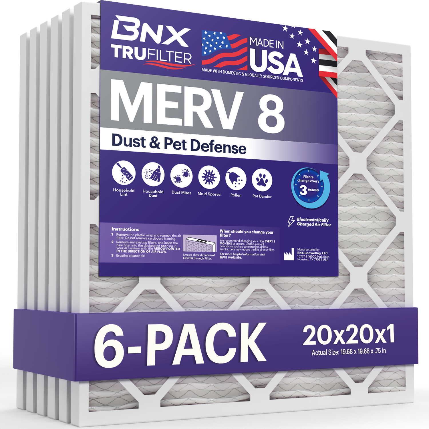 BNX TruFilter 14x24x1 Air Filter MERV 11 (6-Pack) - MADE IN USA - Allergen Defense Electrostatic Pleated BNX TruFilter 14x24x1 Air Filter MERV 11 (6-Pack) - MADE IN USA - Allergen Defense Electrostatic Pleated