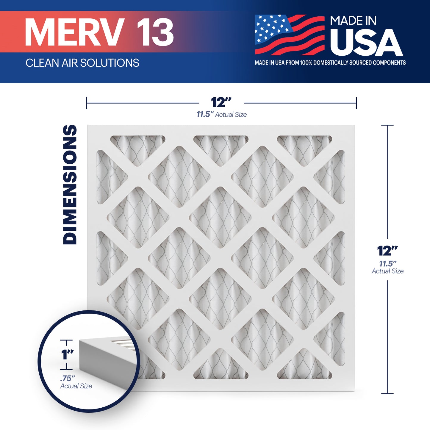 BNX TruFilter 12x12x1 MERV 13 Pleated Air Filter – Made in USA (6-Pack)