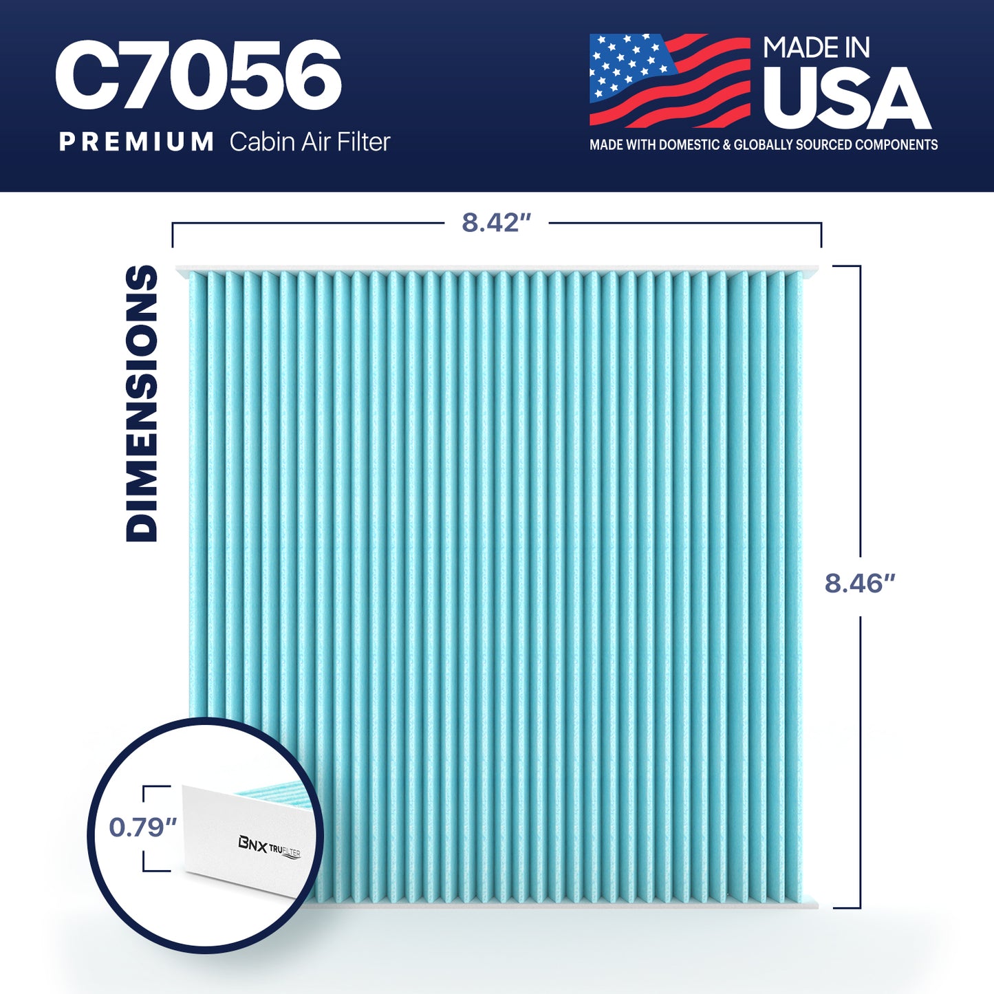 BNX TruFilter C7056 Cabin Air Filter, HEPA 99.97%, MADE IN USA, Compatible With Select Toyota Camry, 4Runner, Prius, Avalon, FJ Cruiser, Celica, Sienna, Solara; Lexus ES330, GX470, RX330, RX350,RX400h