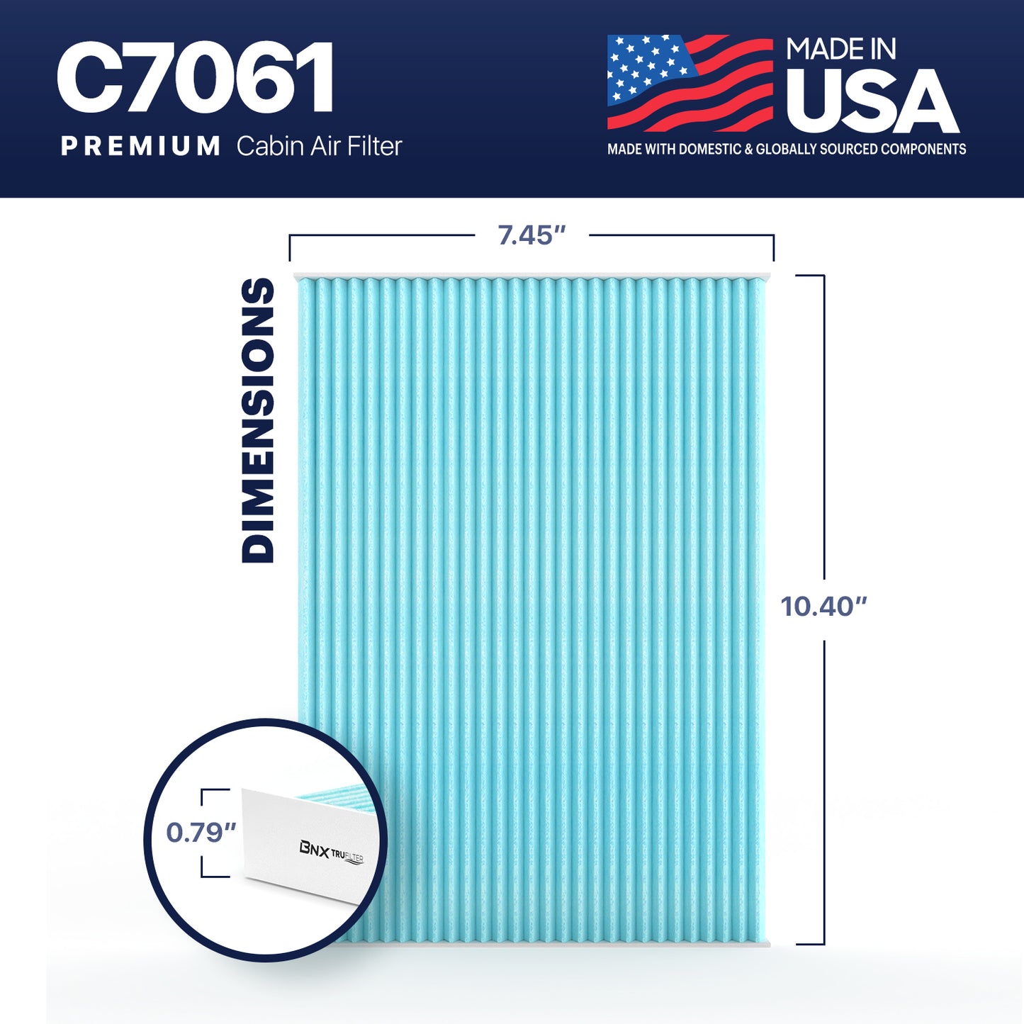 BNX TruFilter C7061 Cabin Air Filter, HEPA 99.97%, MADE IN USA, Compatible With Nissan: Sentra, Rogue