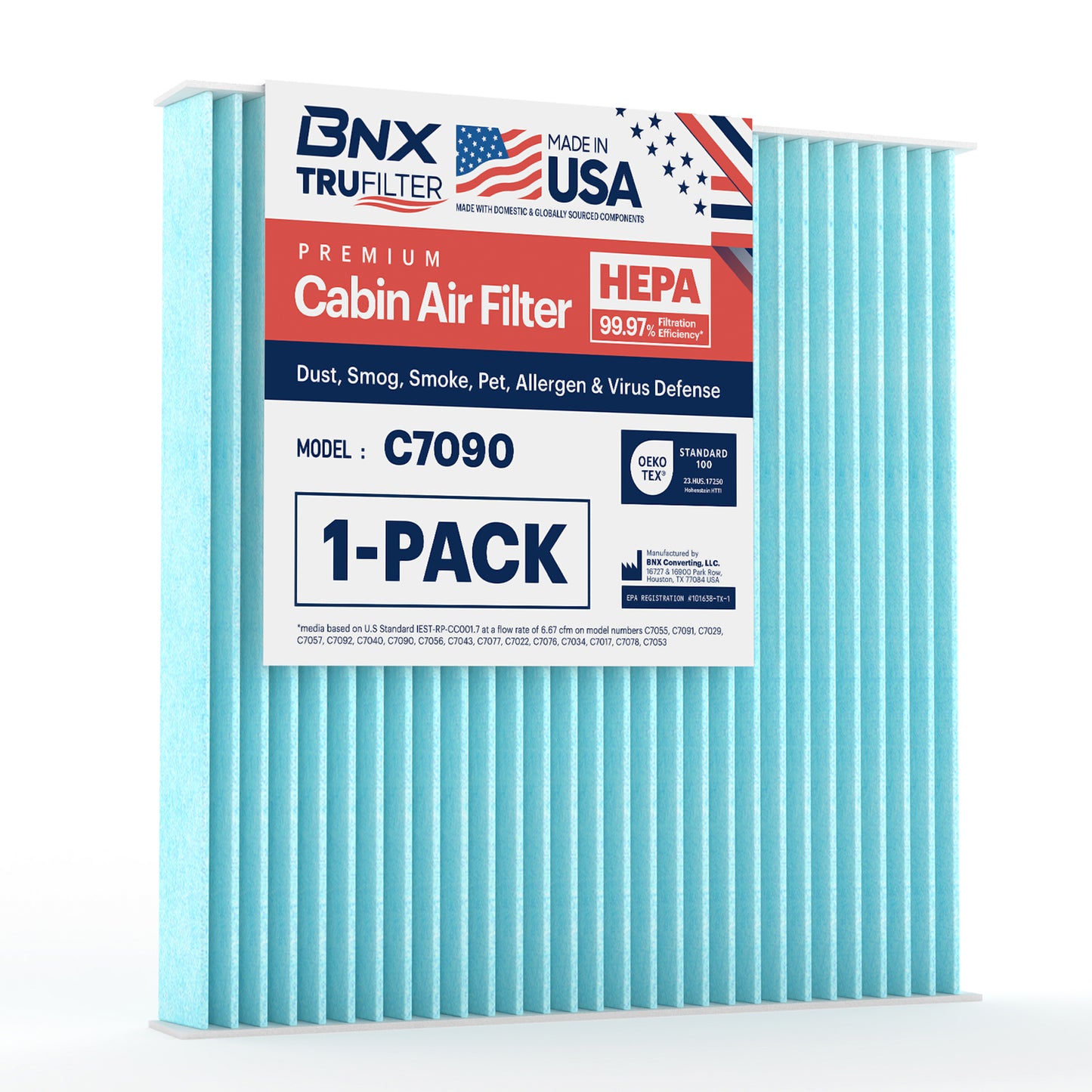 BNX TruFilter C7090 Cabin Air Filter, HEPA 99.97%, Compatible With Select Ram 1500, 1500 Classic, 2500, 3500, 4500,5500 Trucks