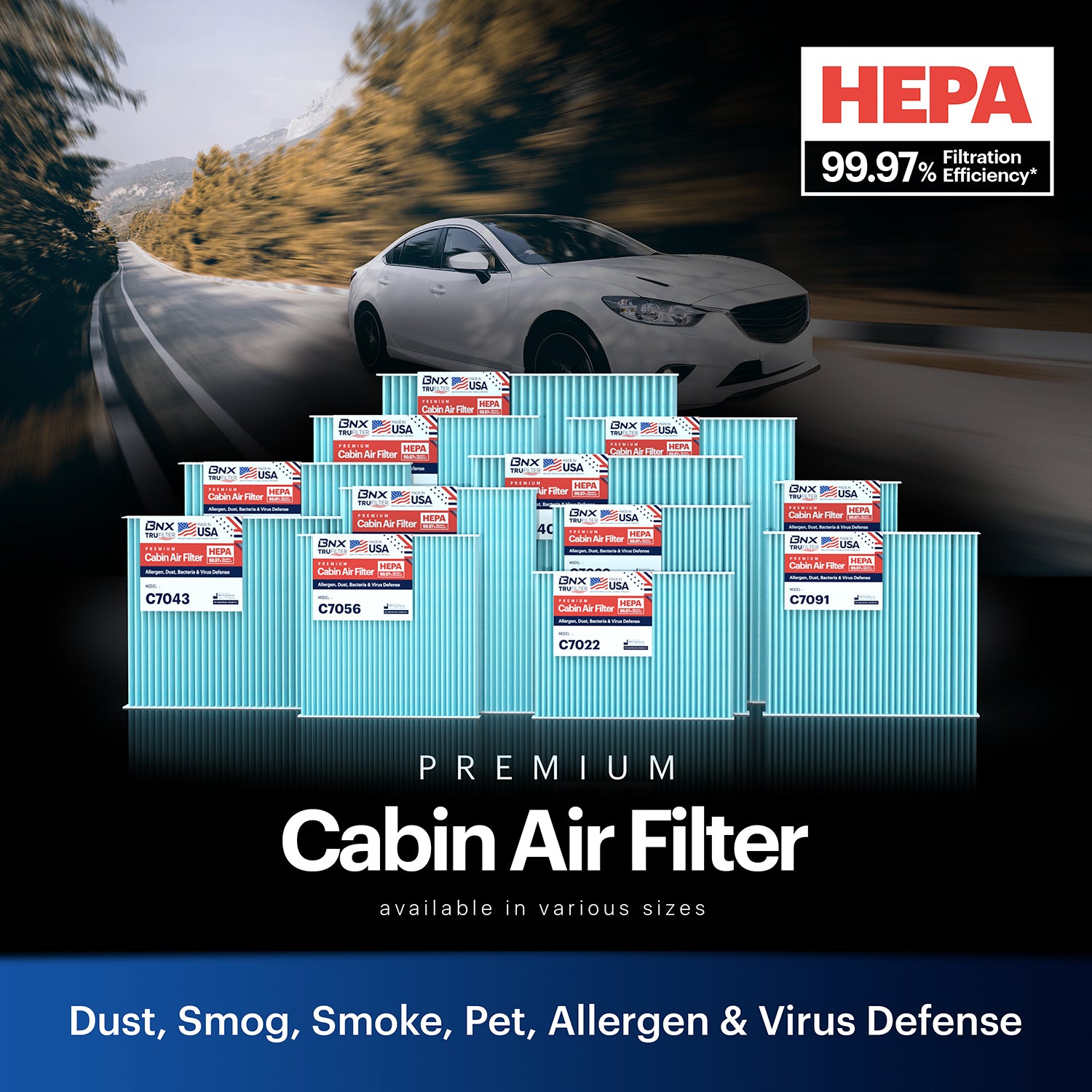 BNX TruFilter C7092 Cabin Air Filter, 99.97% HEPA, MADE IN USA