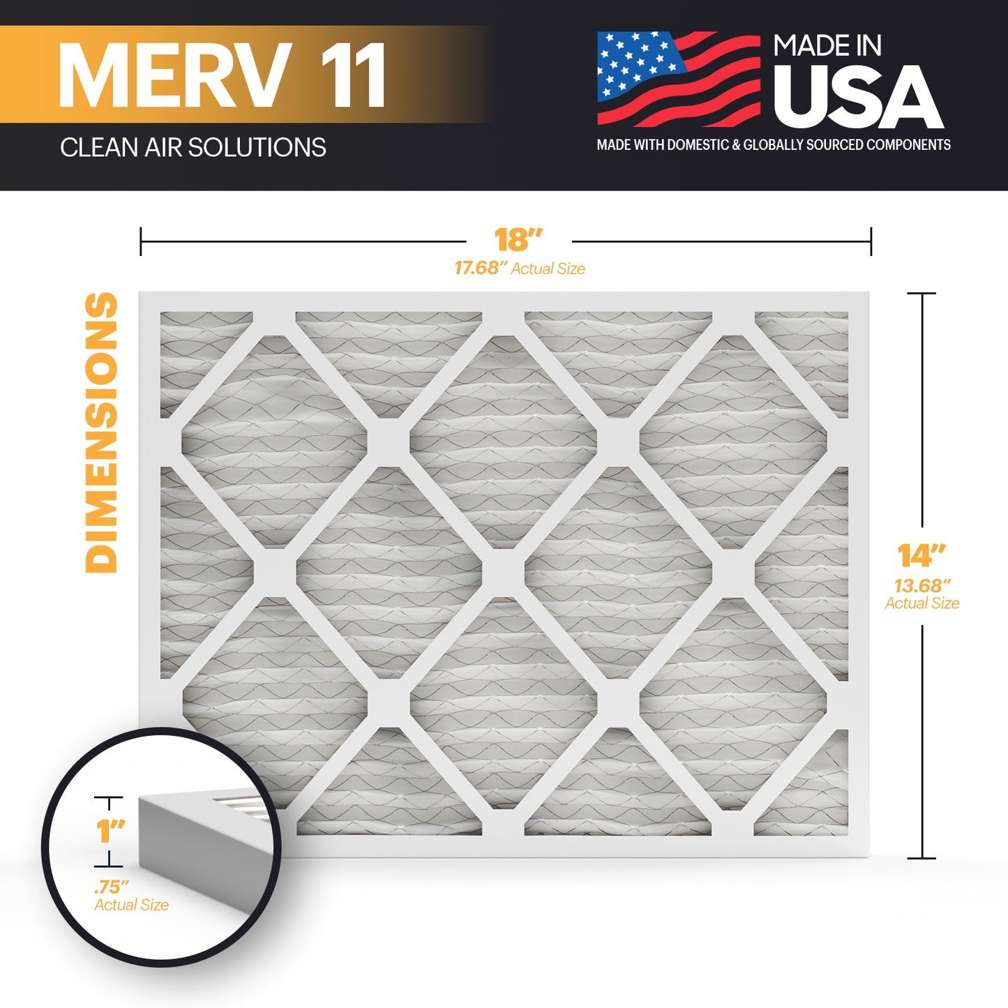 BNX TruFilter 14x18x1 MERV 11 Pleated Air Filter – Made in USA (6-Pack)
