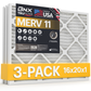 BNX 16x20x1 MERV 11 Air Filter 3 Pack - MADE IN USA - Electrostatic Pleated Air Conditioner HVAC AC Furnace Filters - Removes Dust, Mold, Pollen, Lint, Pet Dander, Smoke, Smog