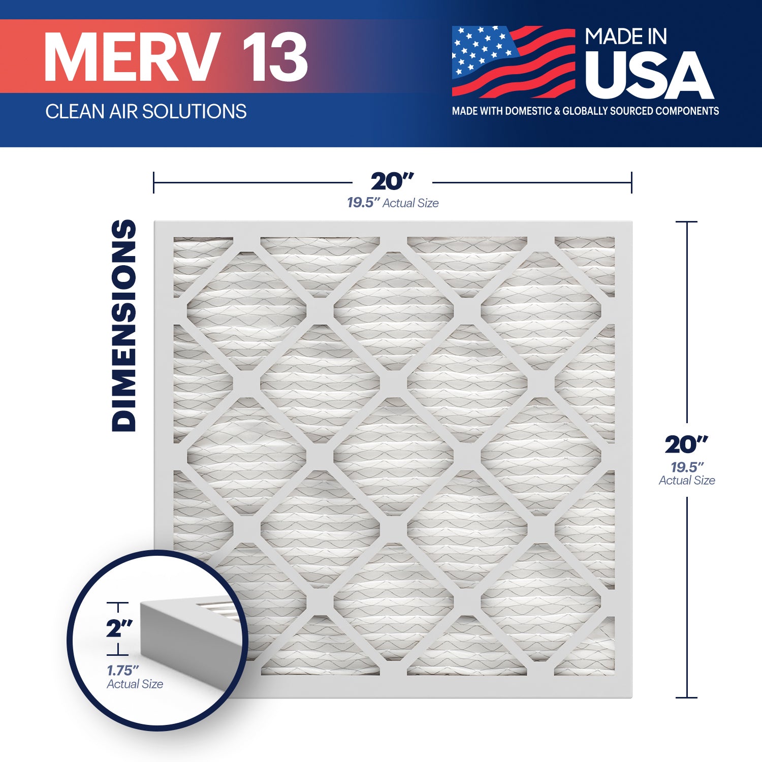 BNX TruFilter 20x20x2 MERV 13 Pleated Air Filter - Thumbnail 2