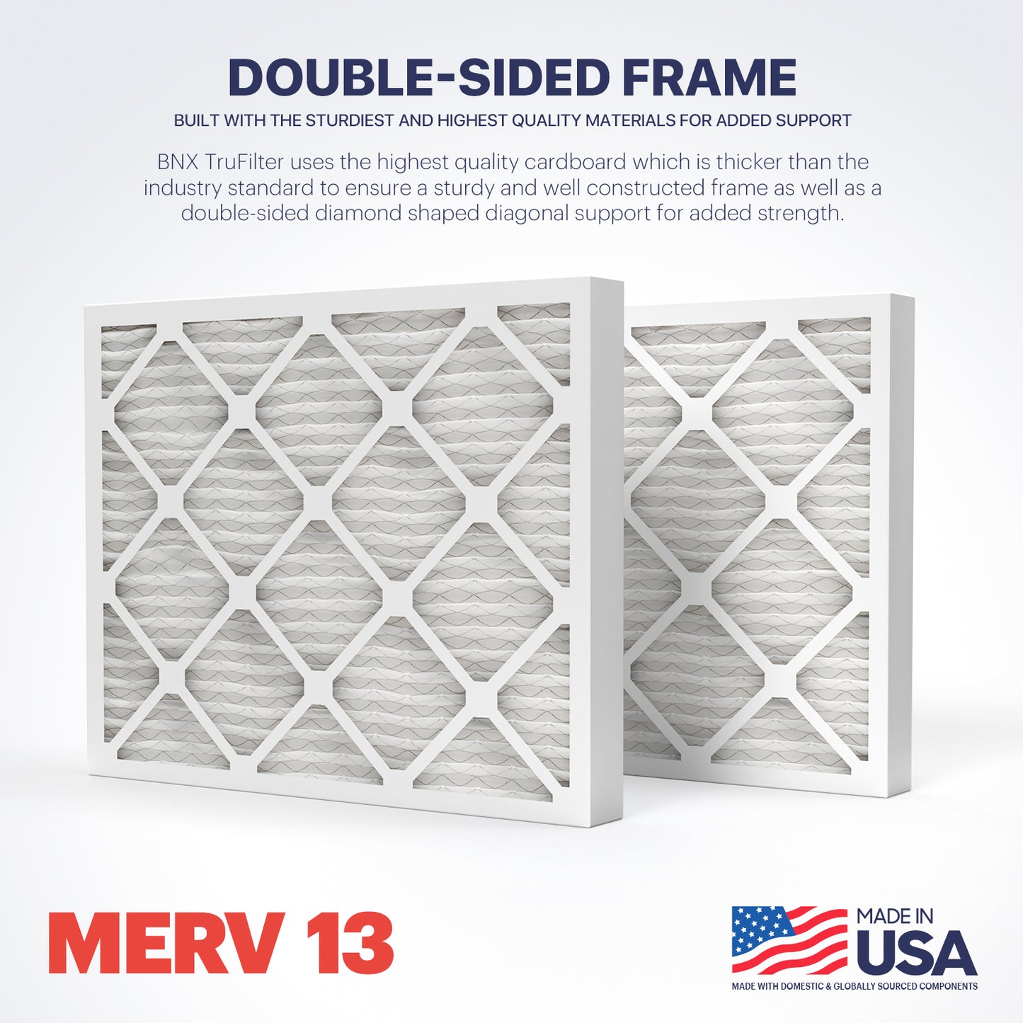 BNX TruFilter 16x25x2 MERV 13 Pleated Air Filter – Made in USA (4-Pack)