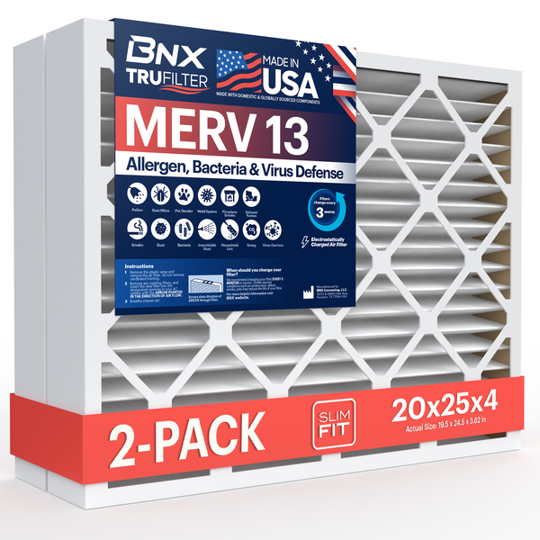 BNX TruFilter 20x25x4 MERV 13 Pleated Air Filter – Made in USA (2