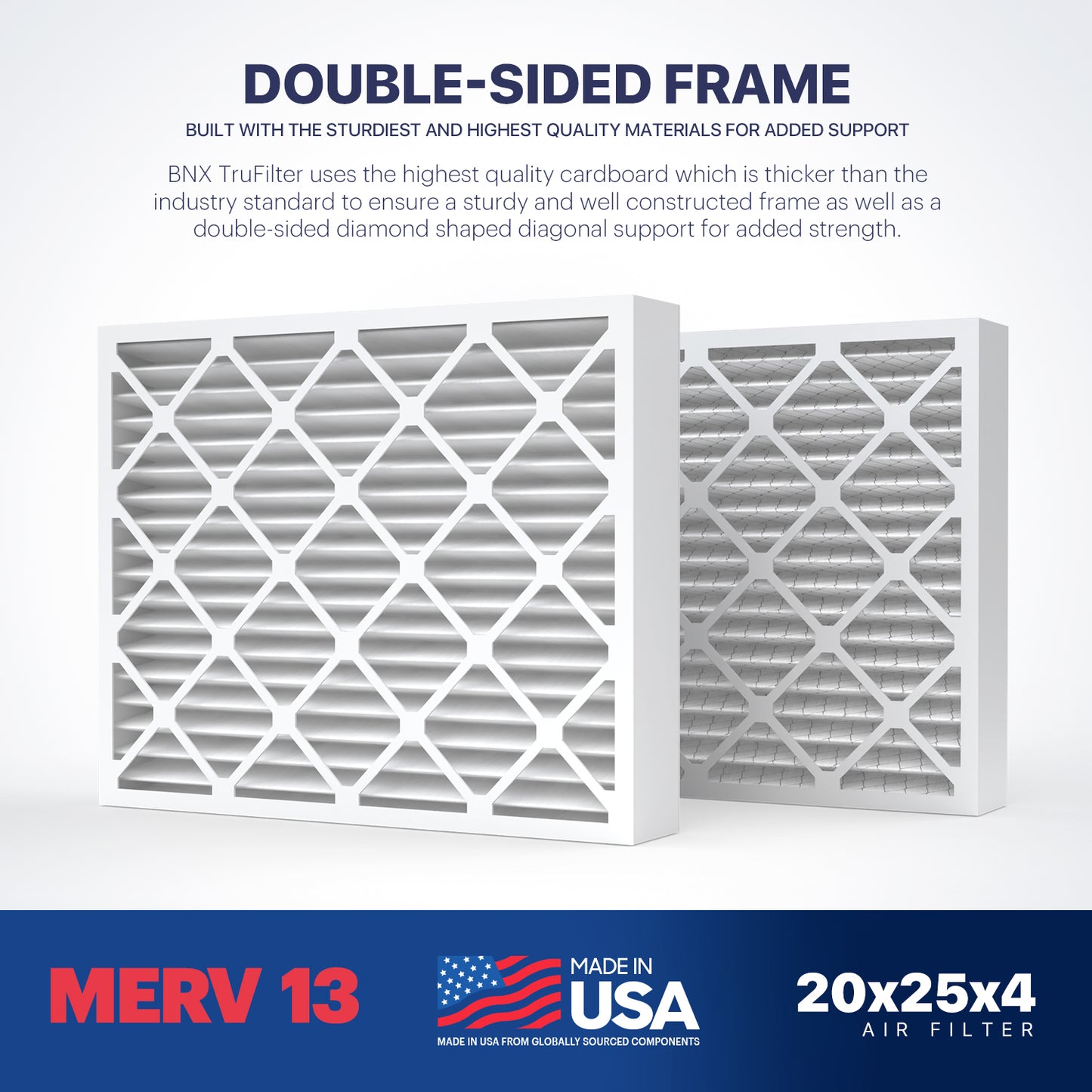 BNX TruFilter 16x25x4 MERV 13 Pleated Air Filter – Made in USA (2-Pack) (Slim Fit)