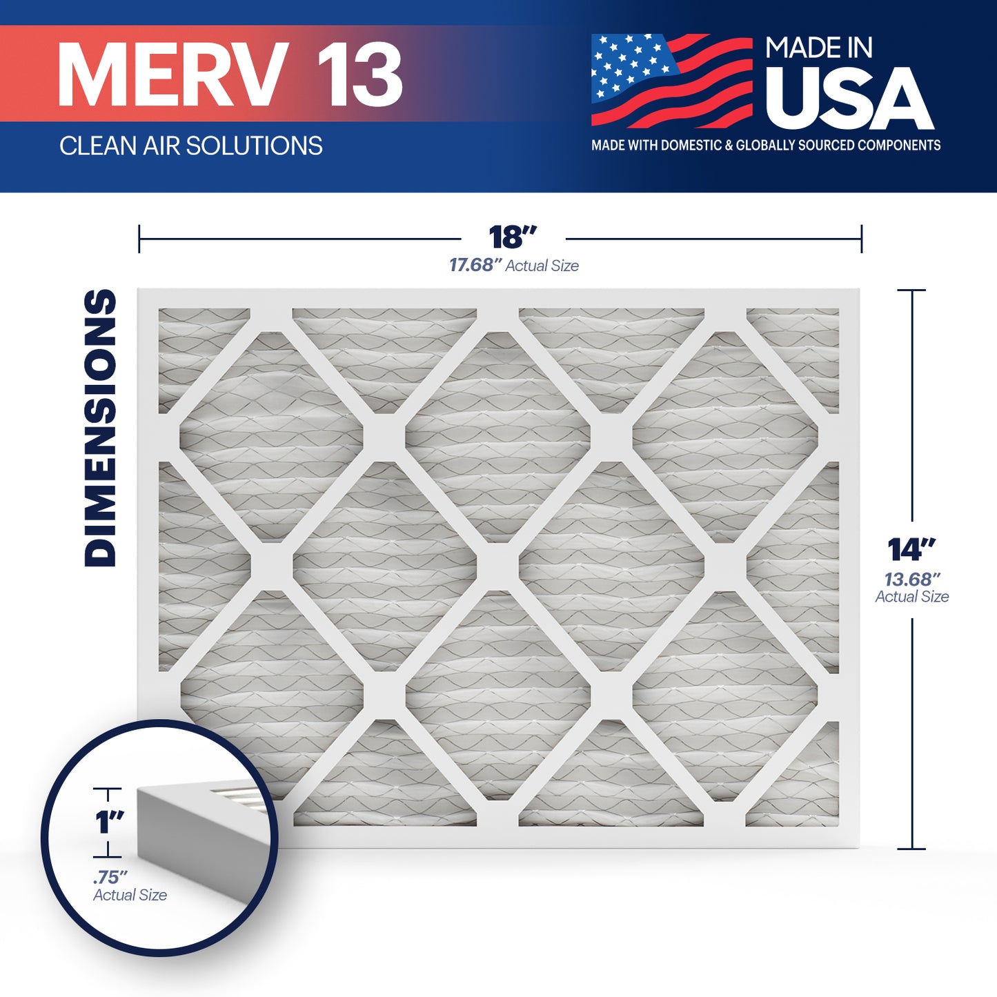 BNX TruFilter 14x18x1 MERV 13 Pleated Air Filter – Made in USA (4-Pack)