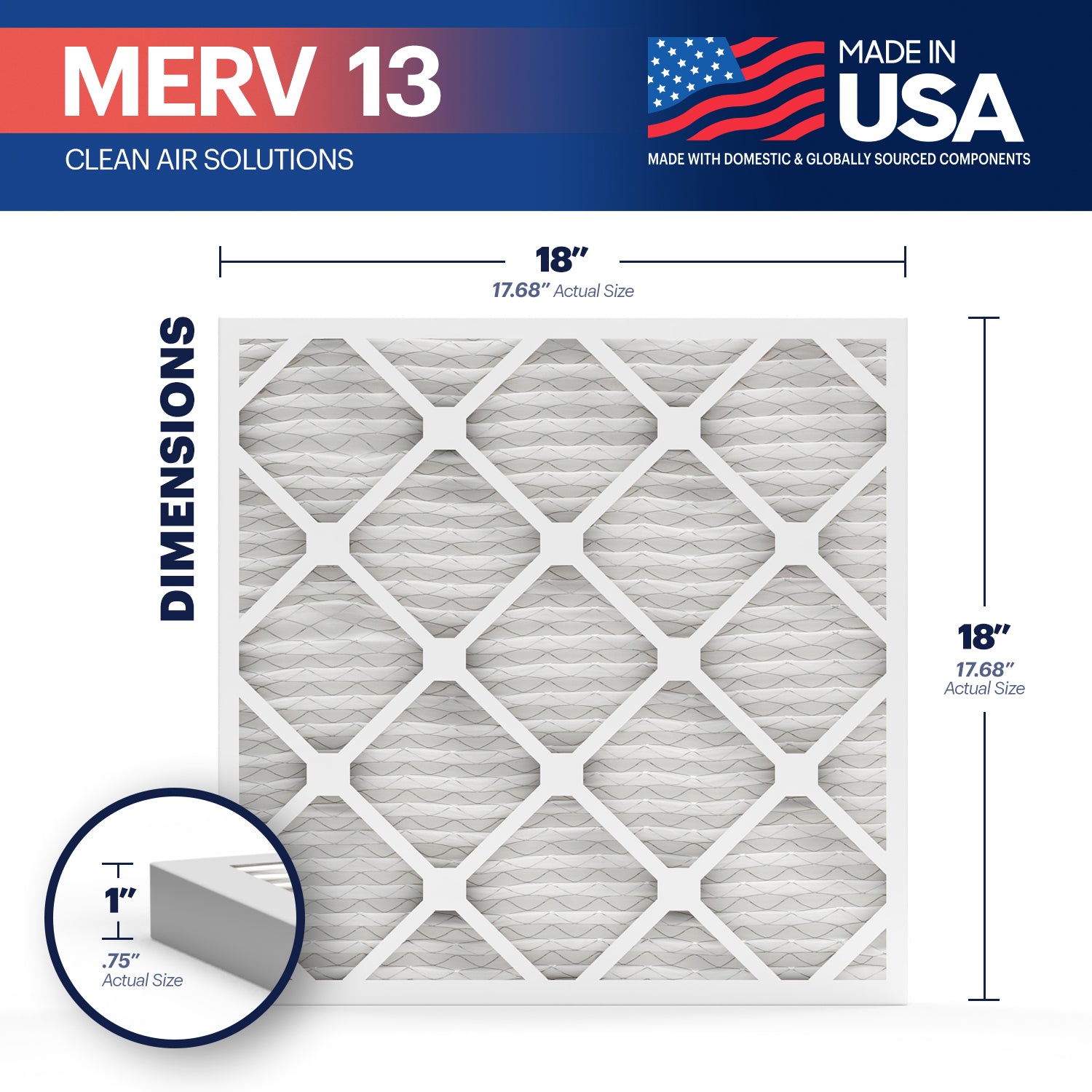 BNX TruFilter 18x18x1 MERV 13 Pleated Air Filter