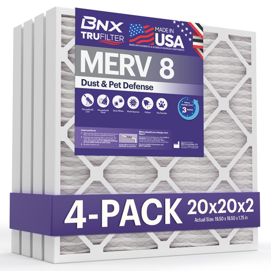 BNX TruFilter 20x20x2 MERV 8 Pleated Air Filter – Made in USA (2-Pack)