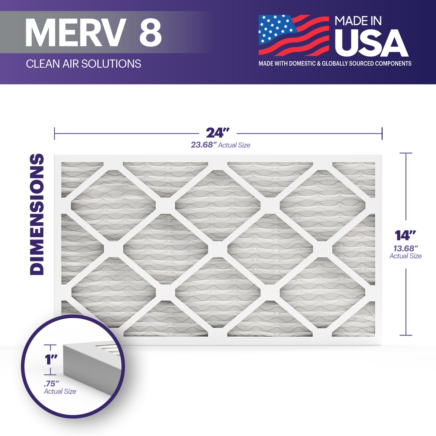 BNX TruFilter 14x24x1 MERV 8 Pleated Air Filter – Made in USA (6-Pack)