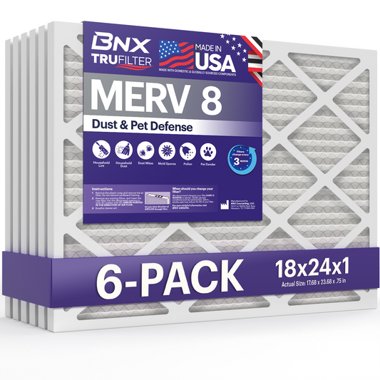 BNX TruFilter 18x24x1 MERV 8 Pleated Air Filter – Made in USA (6-Pack)