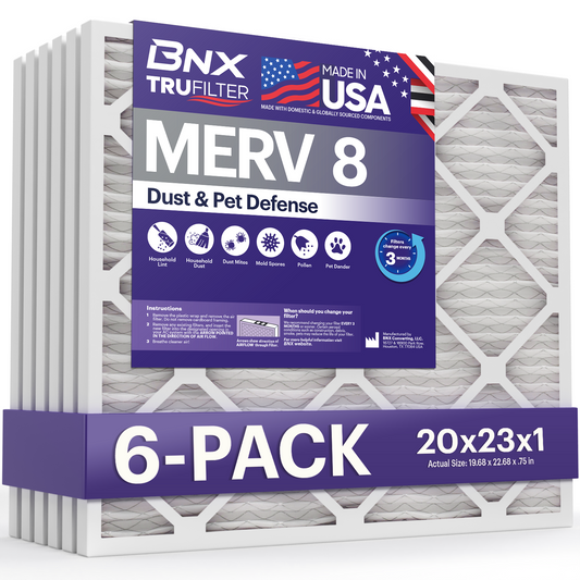 BNX TruFilter 20x23x1 MERV 8 Pleated Air Filter – Made in USA (6-Pack)