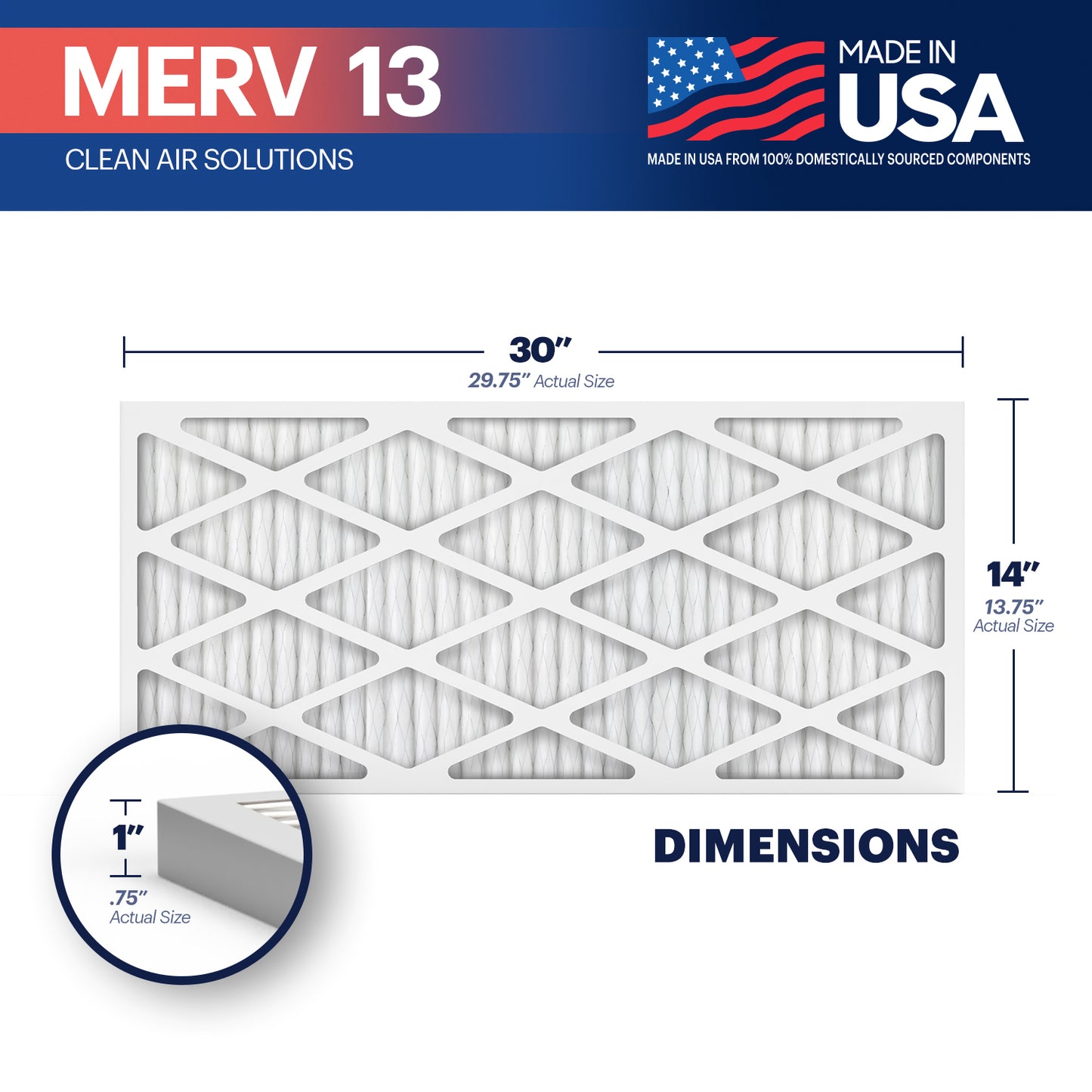 BNX 14x30x1 MERV 13 Pleated Air Filter – Made in USA (4-Pack)