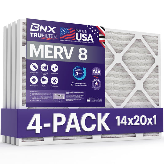 BNX 14x20x1 MERV 8 Pleated Air Filter – Made in USA (4-Pack)