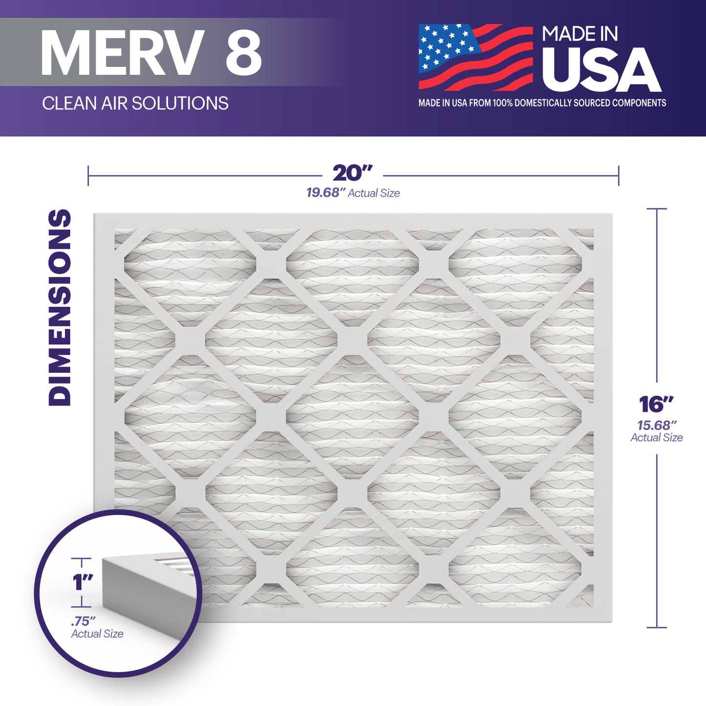 BNX 16x20x1 MERV 8 Pleated Air Filter – Made in USA (4-Pack)